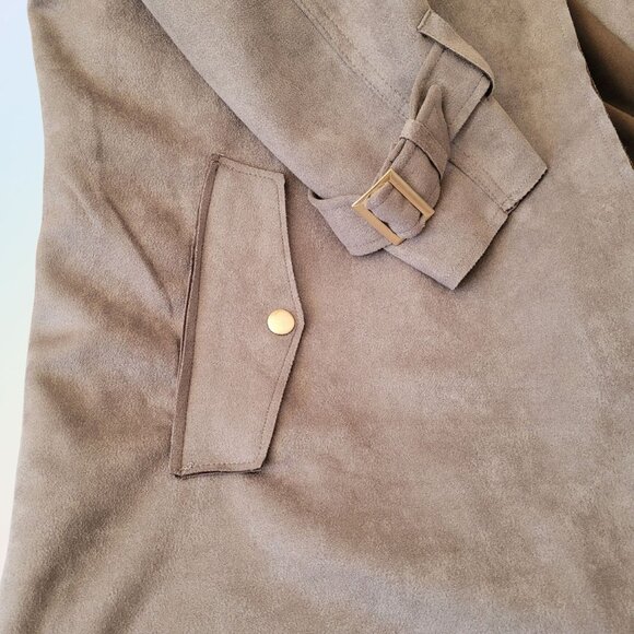LOVE FOR HUMANITY Couture Microsuede Open Front Trench Coat Women's L NWT - Picture 3 of 9